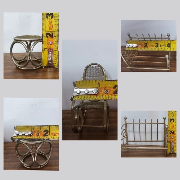 Vtg Dollhouse Miniature Faux Brass Day Bed Rocking Chair End Table Gold - Picture 8 of 8